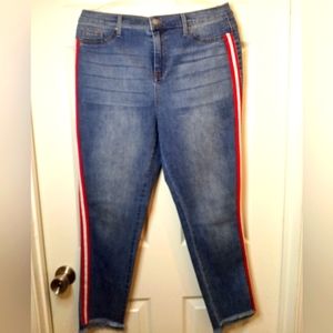 Women's Fashionable High Rise Skinny Jeans with Tuxedo Style Striped Legs